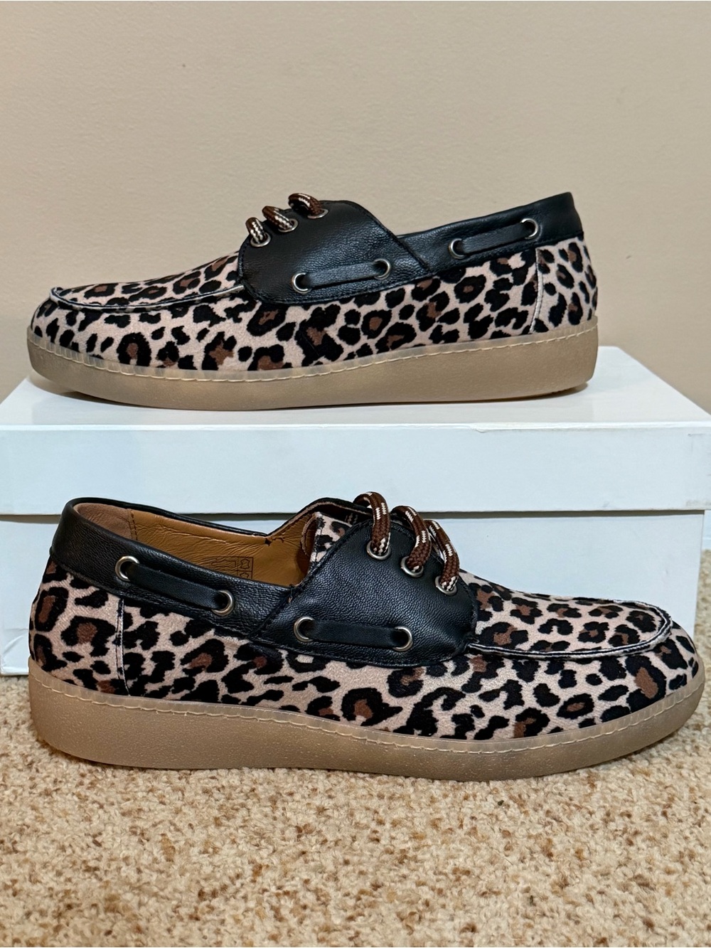Leopard Print Casual Boat Shoe - Black Trim
